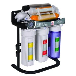 جهاز تحلية استاند 8 مراحل مزود بساعه ضغط وقاعده ومزود بفلتر الاشعه فوق بنفسجية وحساسات إنذار للتنبيه عند وجود خلل في الجهاز